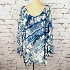 Johnny Was Biya Tunic Watercolor Abstract 100% Silk Oversized Blouse Top